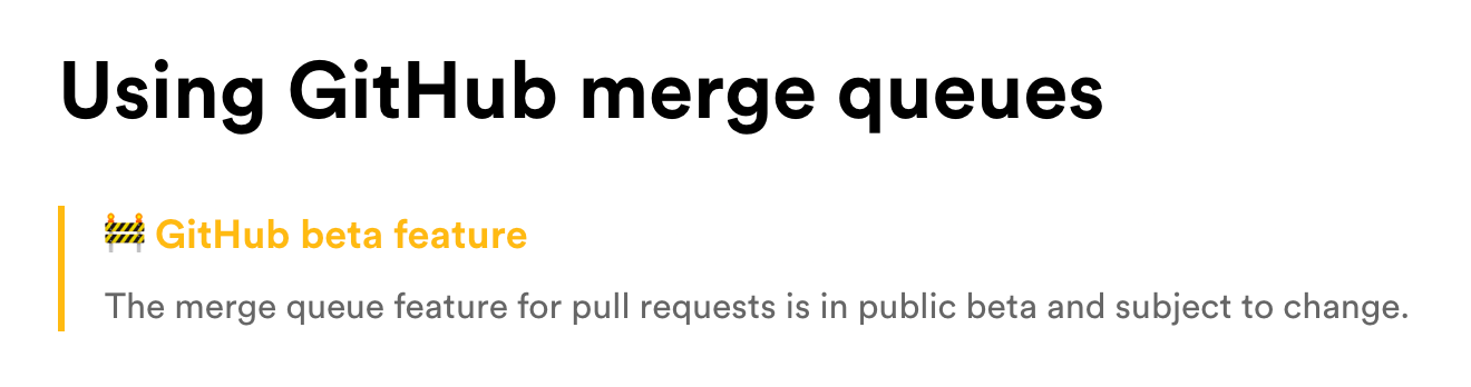 Screenshot of GitHub merge queue docs