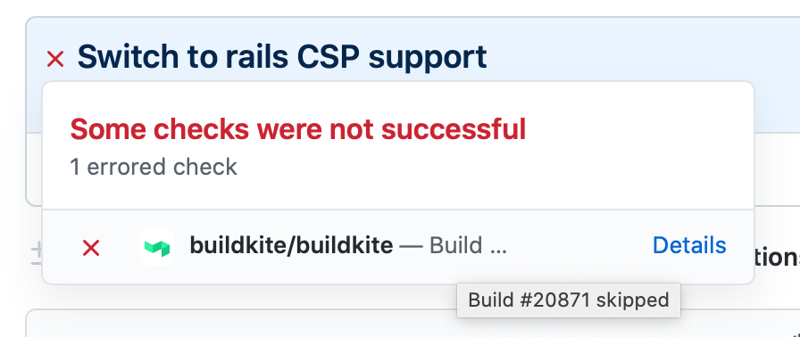 GitHub Commit Status showing a skipped build as errored