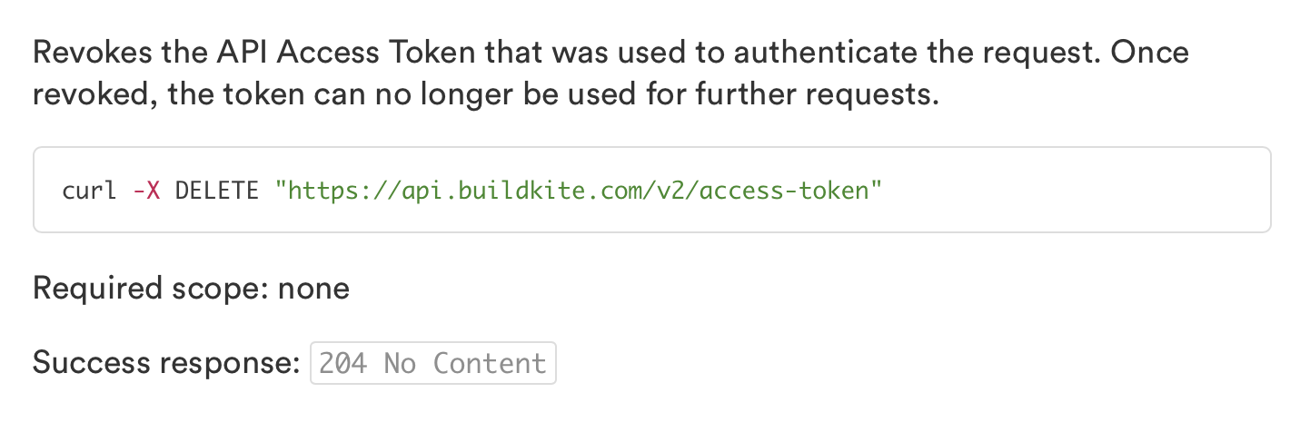 Screenshot of API Access Token revoke documentation
