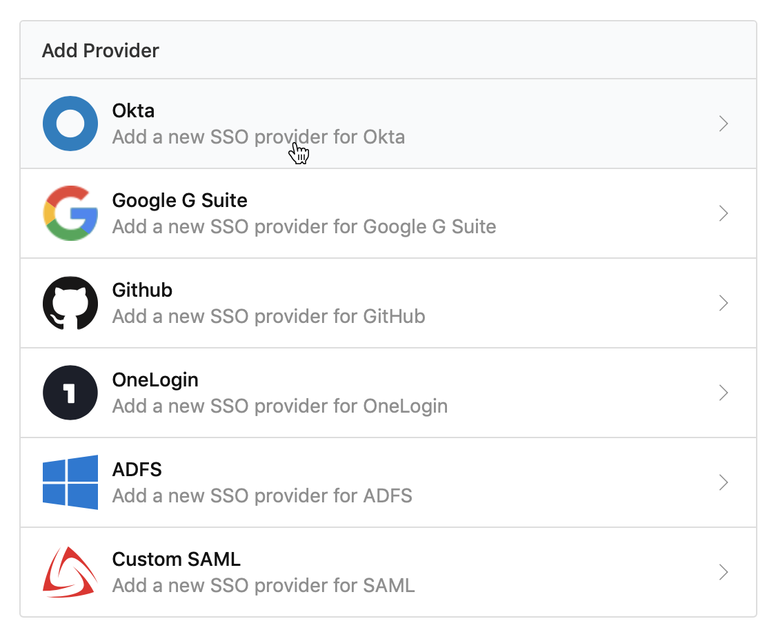 Add SSO Provider Buildkite organization settings screenshot
